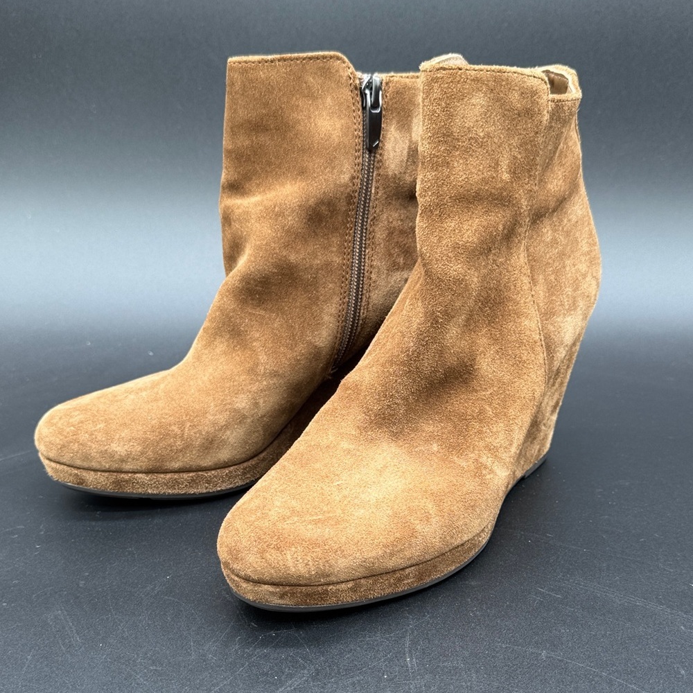 Via Spiga Women's Tan Suede Side Zip Wedge Heel Platform Ankle Boots Size 8